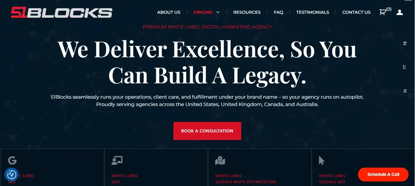 51Blocks homepage, answer engine optimization agency