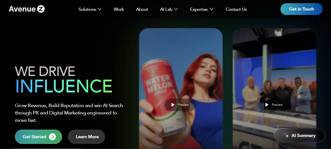 Avenue Z homepage, answer engine optimization agency