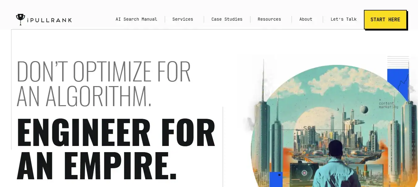 iPullRank homepage, technical SEO and GEO agency