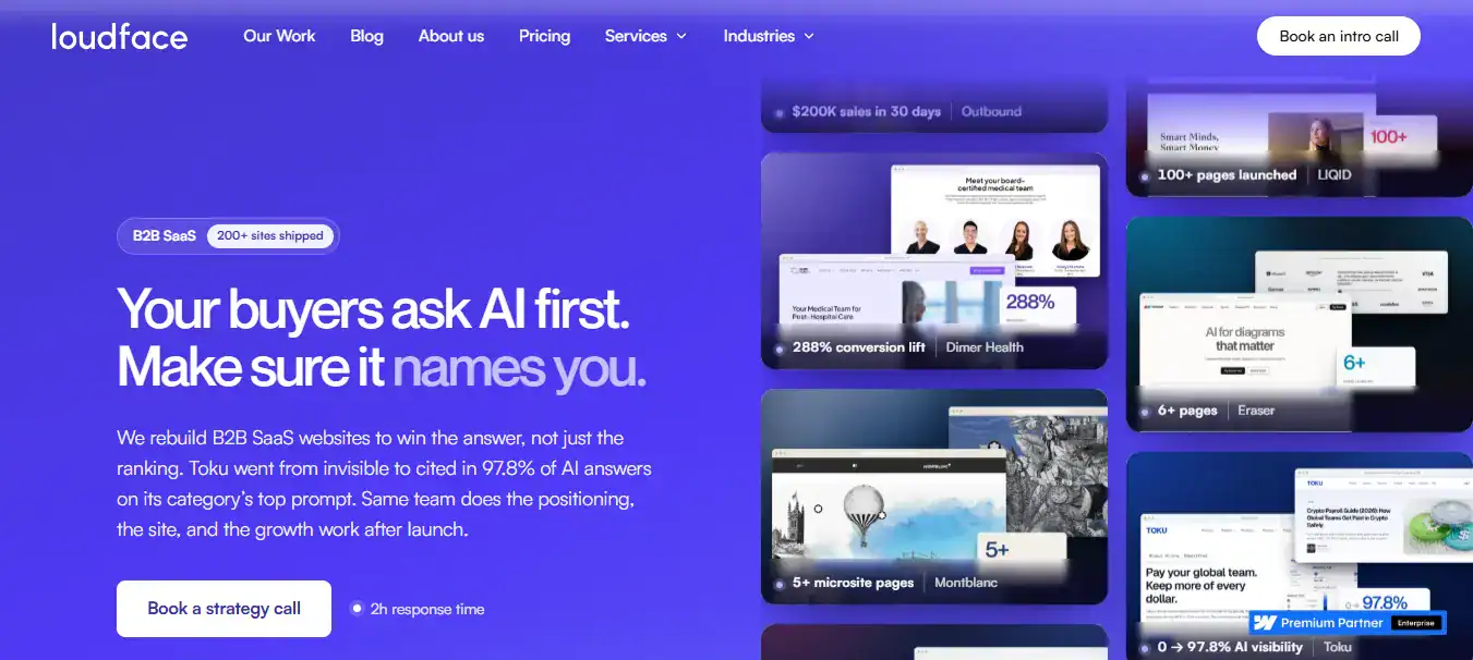 LoudFace homepage, B2B SaaS GEO and conversion agency