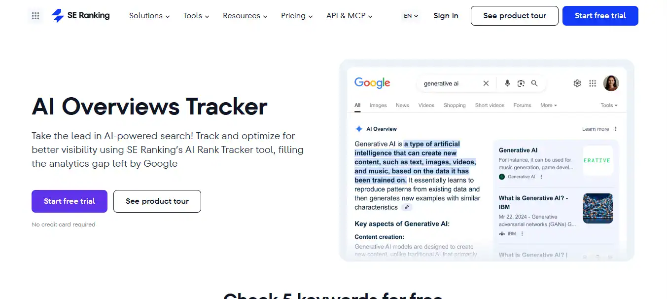 SE Ranking homepage, AEO tool