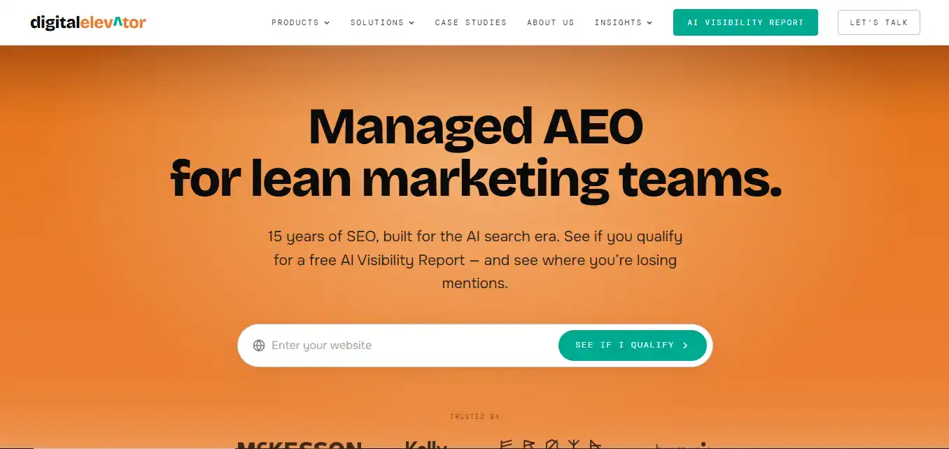 Digital Elevator homepage, GEO agency